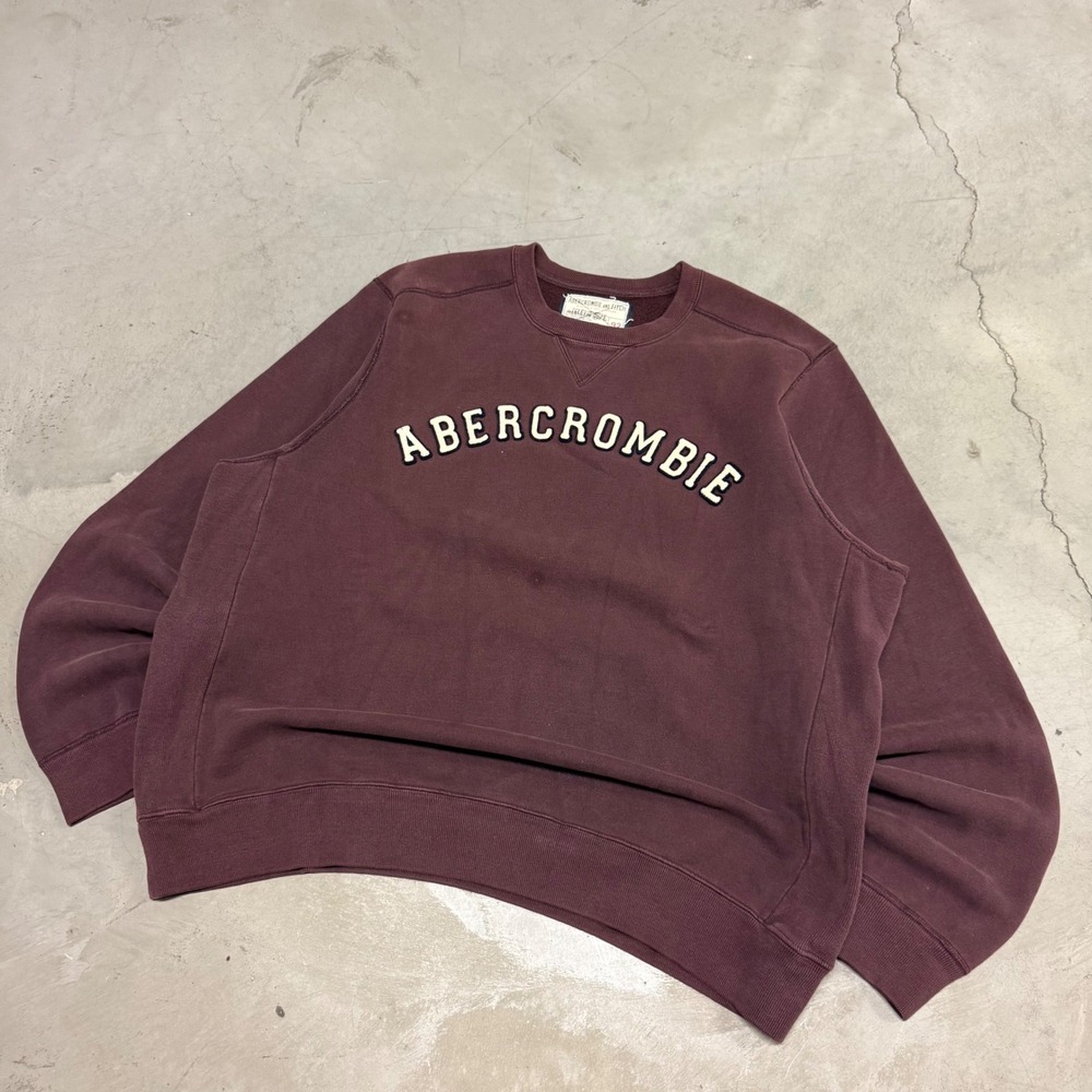 Abercrombie & Fitch Mens XL Burgundy Maroon Arched Logo Crewneck Sweatshirt